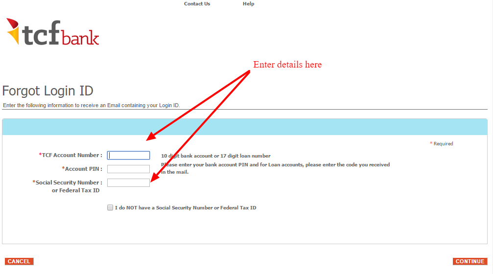 TCF National Bank Forgot Login ID