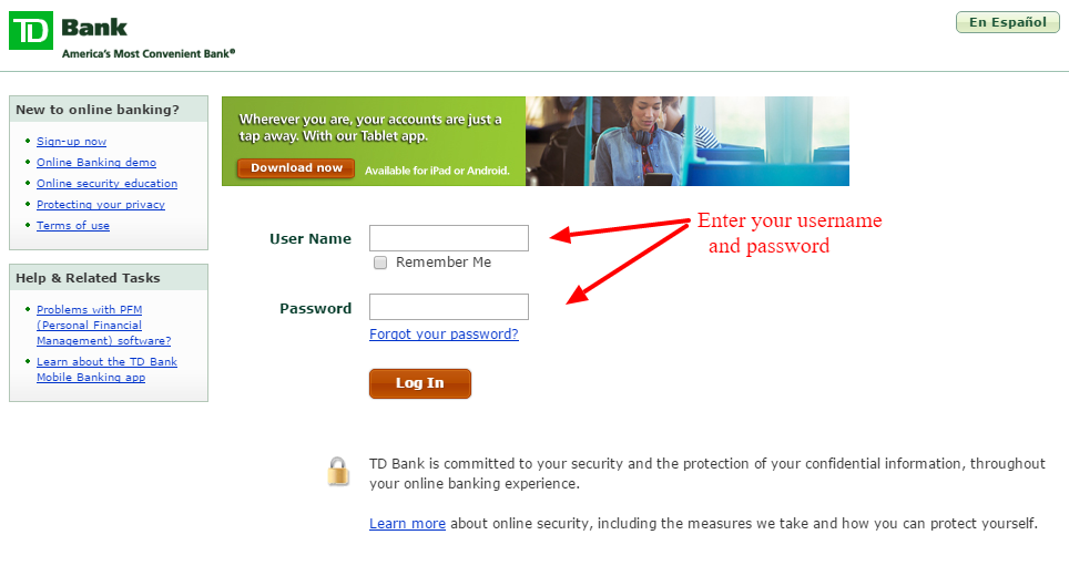 td bank online login personal banking
