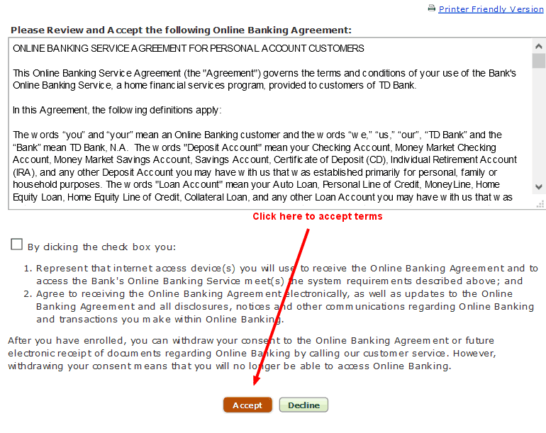 TD Bank Online Banking Terms