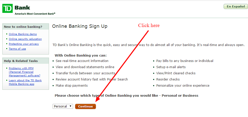 td bank online banking contact