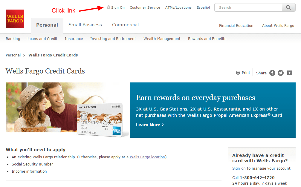 wells fargo login credit card