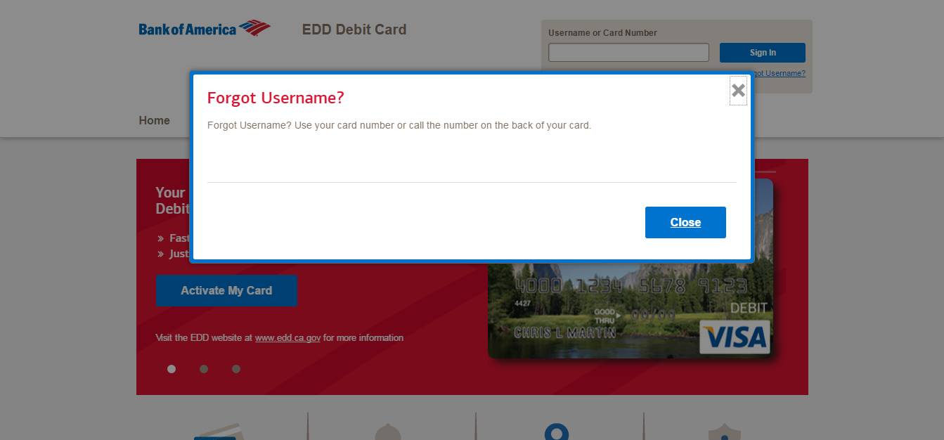 my edd bank of america card expired