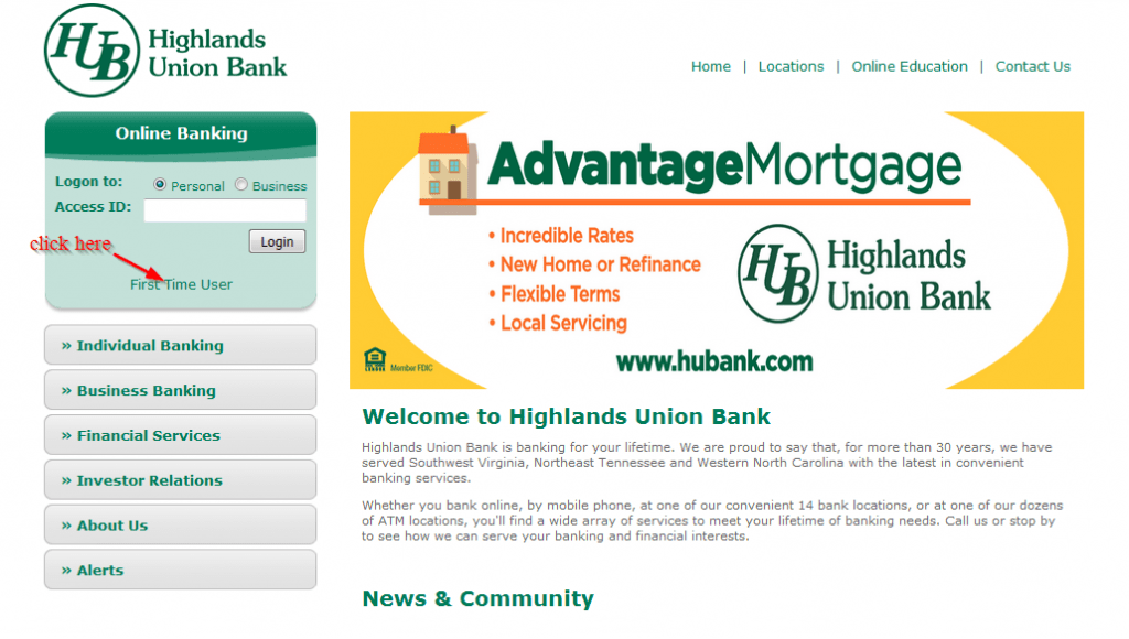 highland bank online banking login