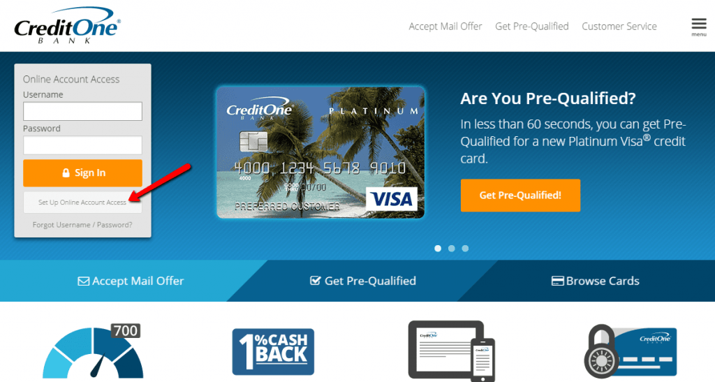 bill payment credit one bank login
