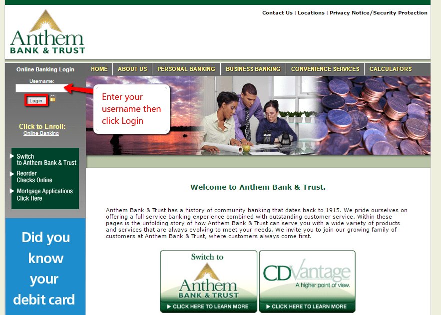 Anthem Bank & Trust Online Banking Login