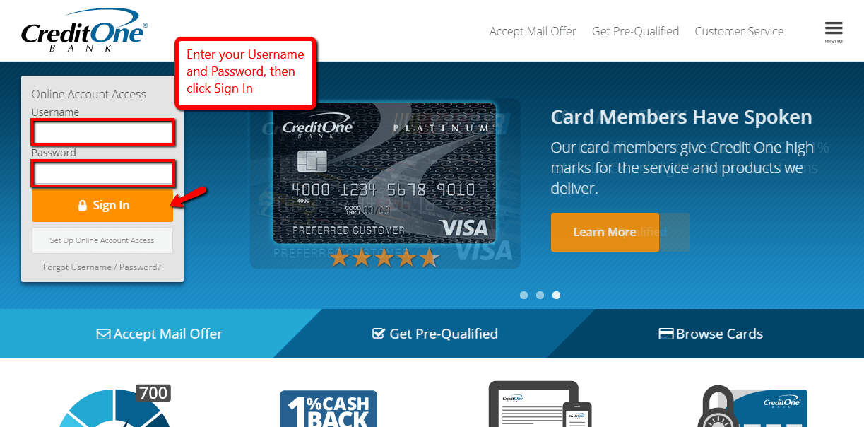 credit one bank login