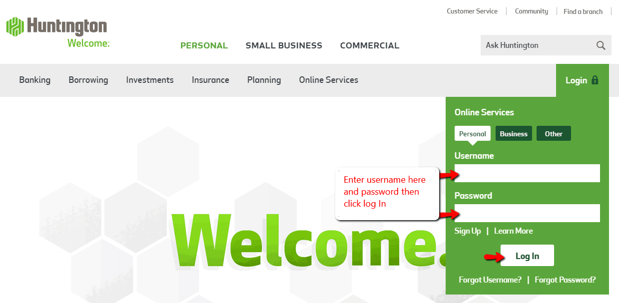 huntington bank log in