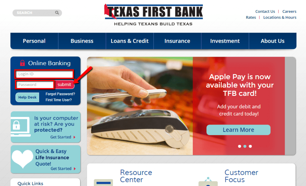 Texas First Bank Online Banking Login CC Bank