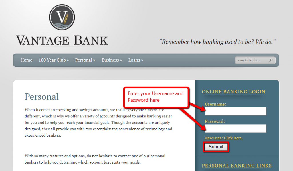 Vantage Bank Online Banking Login CC Bank