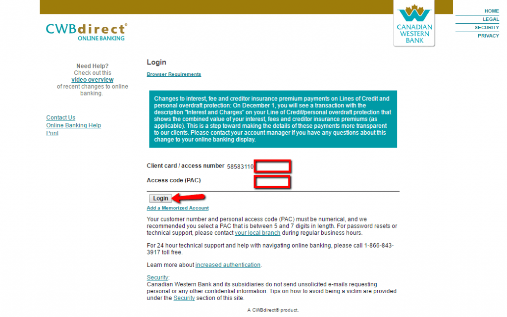 Canadian Western Bank Online Banking Login CC Bank