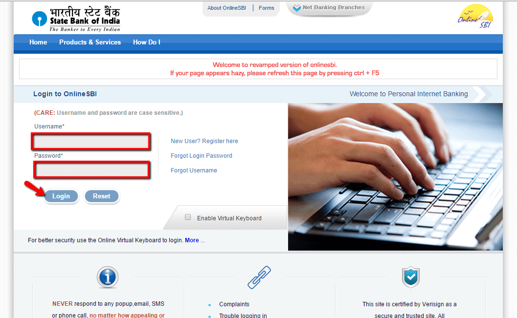 State Bank of India Online Banking Login CC Bank