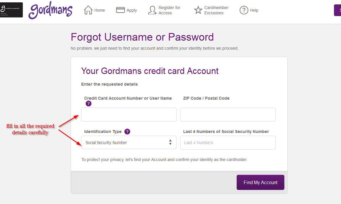 number security many digits social a is how Gordmans Bank Online Card  CC Login  Credit