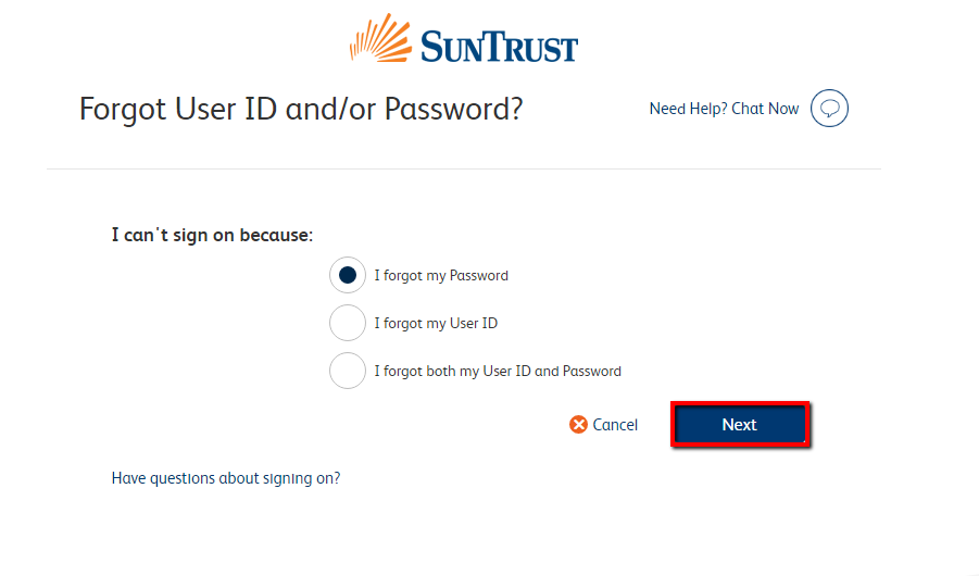 suntrust online banking login in page