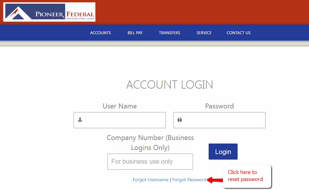 Pioneer Federal Savings & Loan Online Banking Login CC Bank