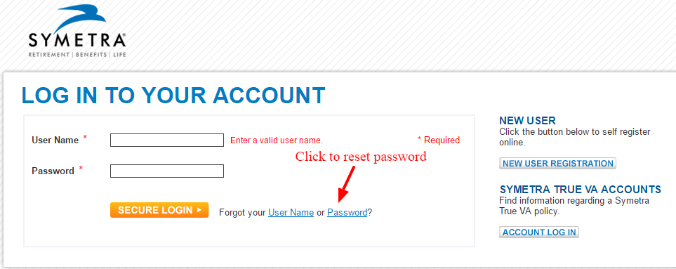 symetra reset password