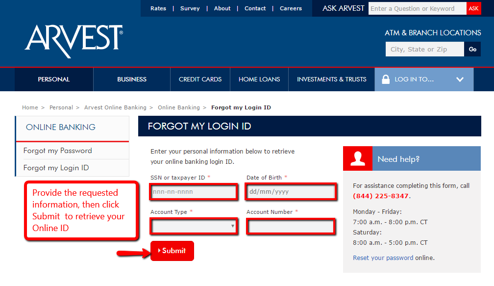 arvest com online banking